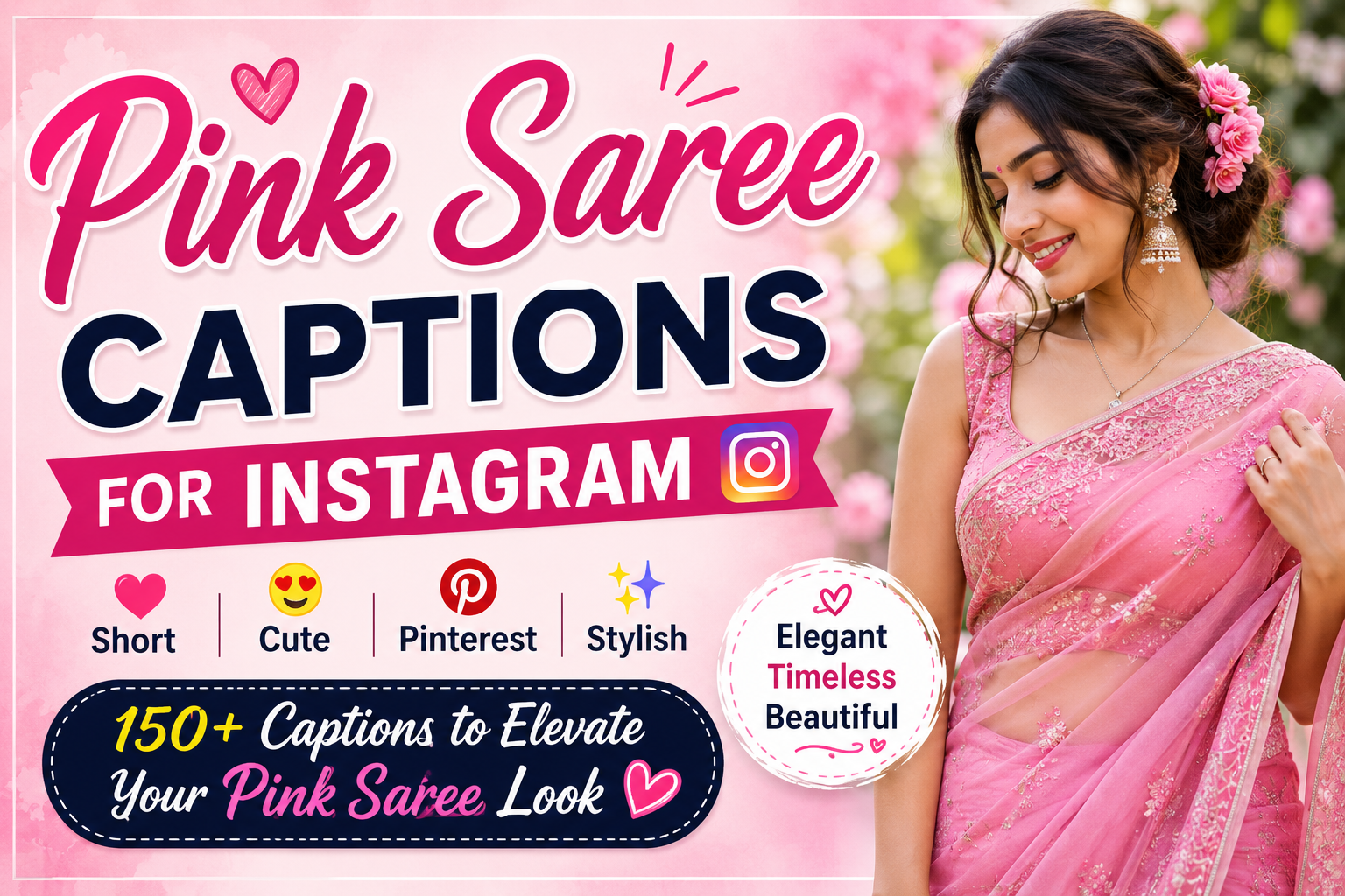 150+ Pink Saree Captions for Instagram